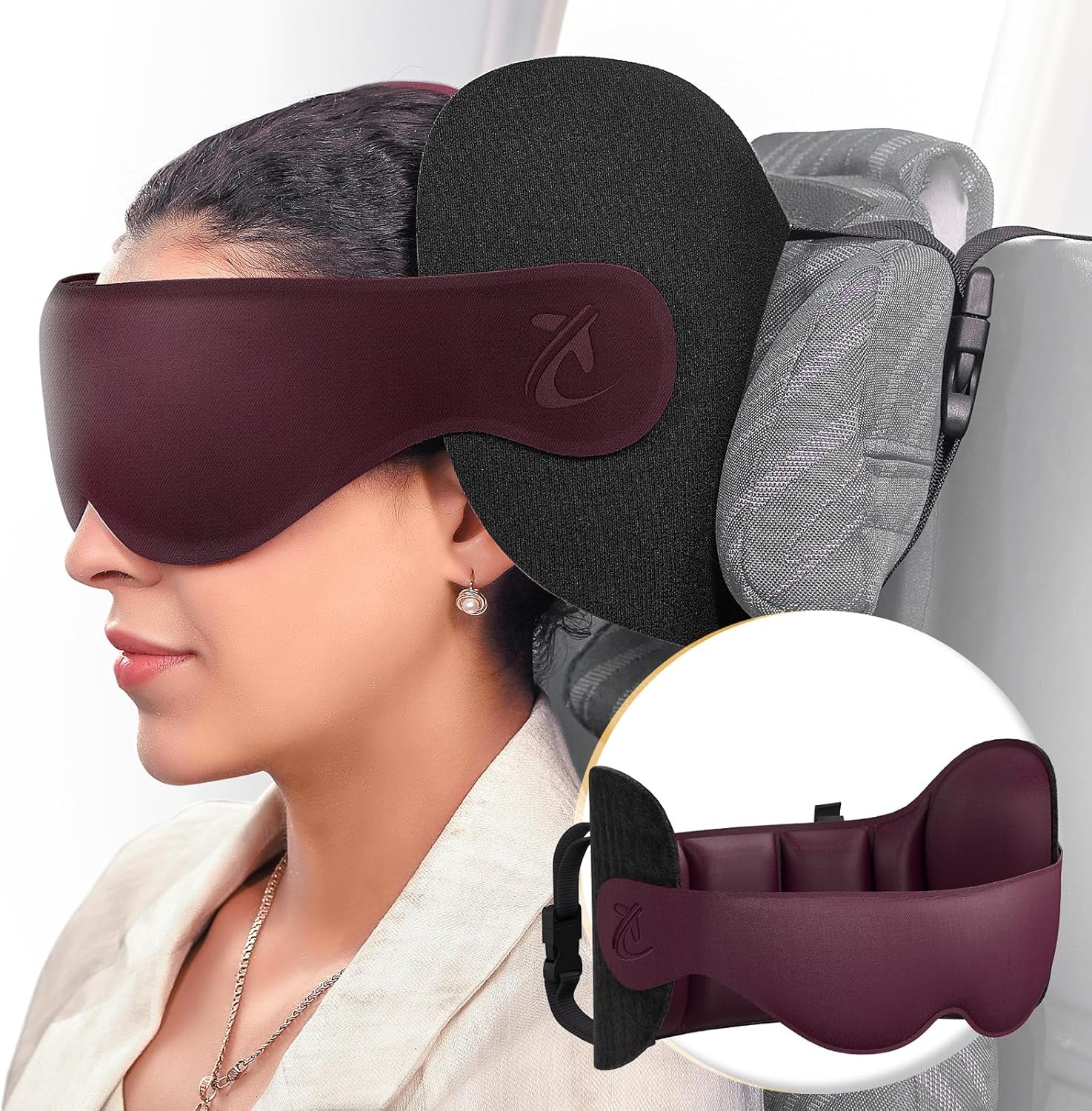 Travel Pillow, Airplane Neck Pillow for Long Flight, Oversized Head Strap with 3D Eye Mask for Sleep, 360°Support Headrest, Stop Bobblehead, Ultimate Travel Essentials for Men Women Red