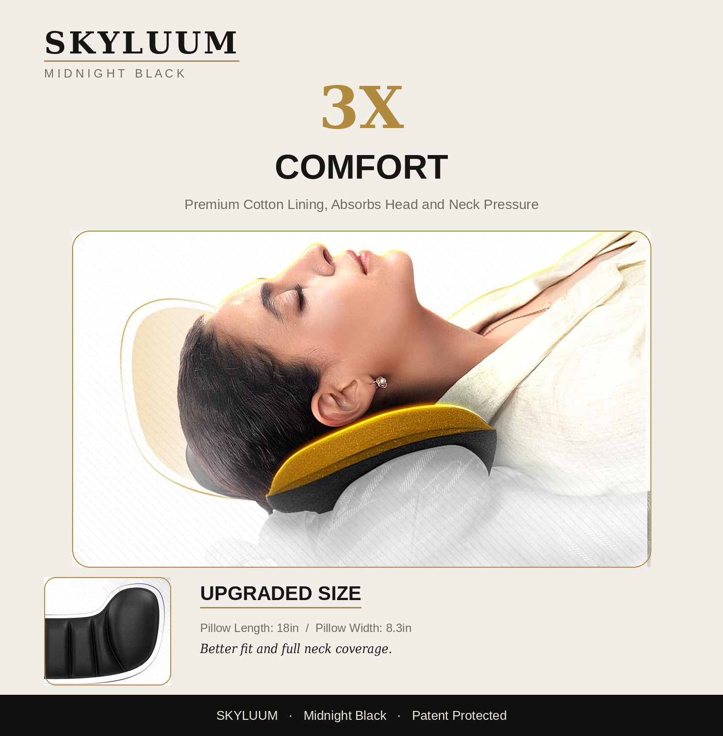 Midnight Black Skyluum™ 360° Travel Sleep Pillow – Stops Head Bobbing, Supports Your Head & Chin, Built-In 3D Eye Mask, Memory Foam Comfort for Flights, Cars & Road Trips