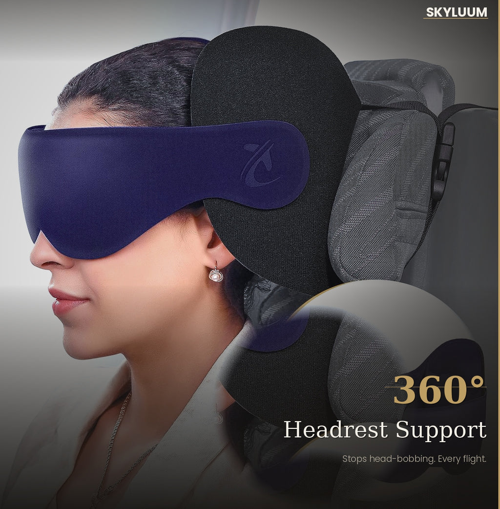 Midnight Navy Skyluum Travel Neck Pillow with 3D Eye Mask — 360° Headrest Support, Stop Bobblehead, Long Flights & Road Trips Skyluum Travel Neck Pillow with 3D Eye Mask — 360° Headrest Support, Stop Bobblehead, Long Flights & Road Trips