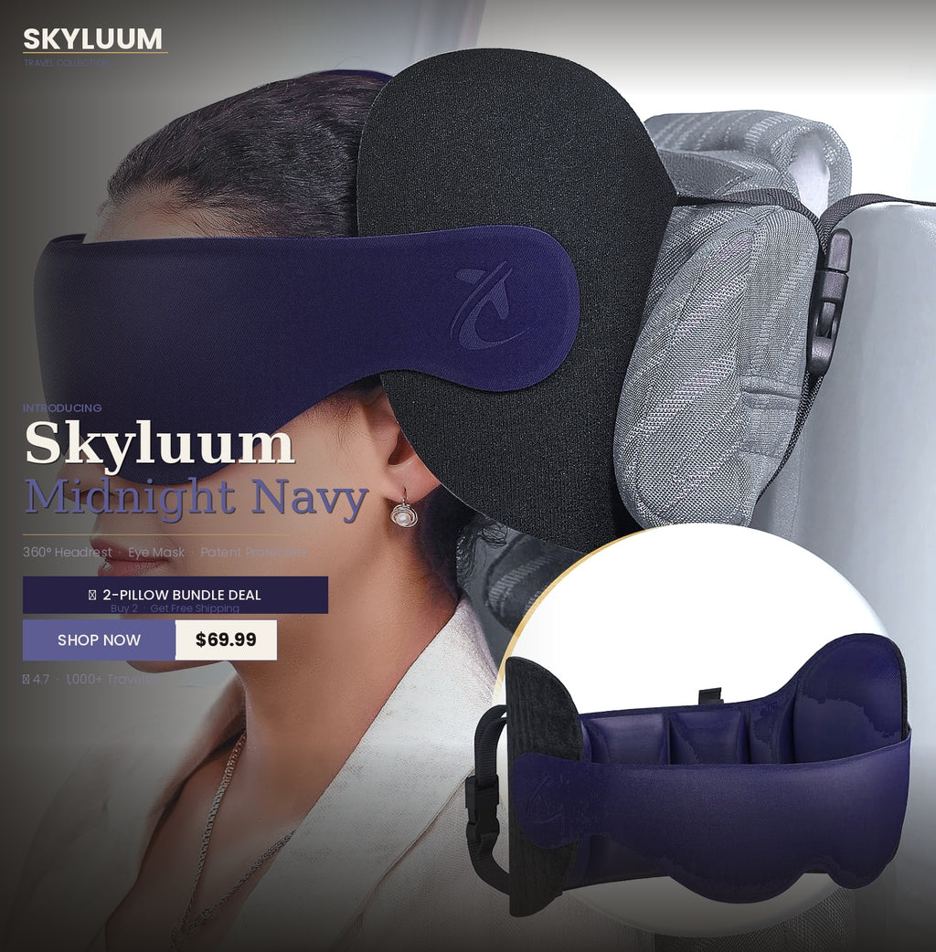 Midnight Navy Skyluum Travel Neck Pillow with 3D Eye Mask — 360° Headrest Support, Stop Bobblehead, Long Flights & Road Trips Skyluum Travel Neck Pillow with 3D Eye Mask — 360° Headrest Support, Stop Bobblehead, Long Flights & Road Trips